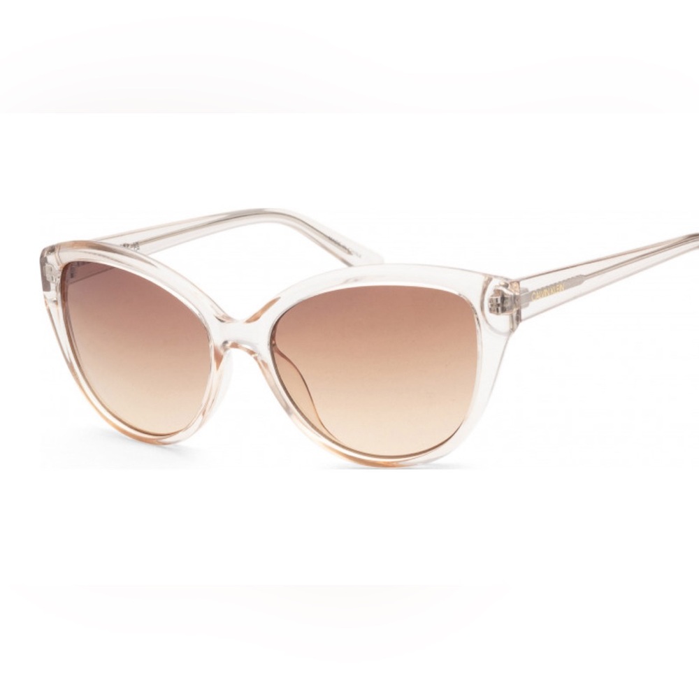 Calvin Klein Cat Eye Ladies Sunglasses Beige/Clear Frame w/ Brown Gradient Lens